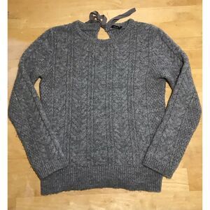 Zara Knit Sweater Women's Small Gray Cable Knit Pullover Keyhole Back Tie‎